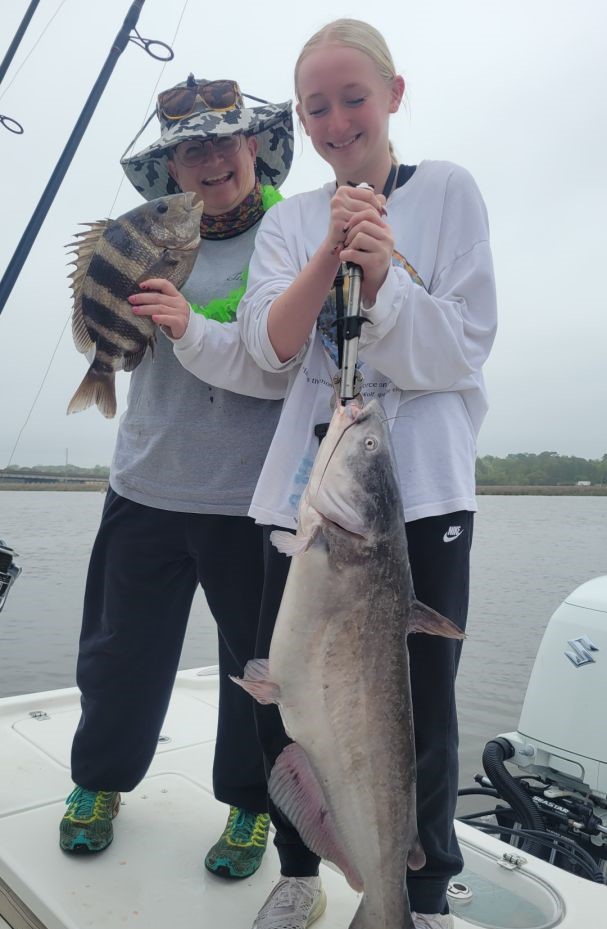 Two sheepshead and channel catfish caught while fishing in MS