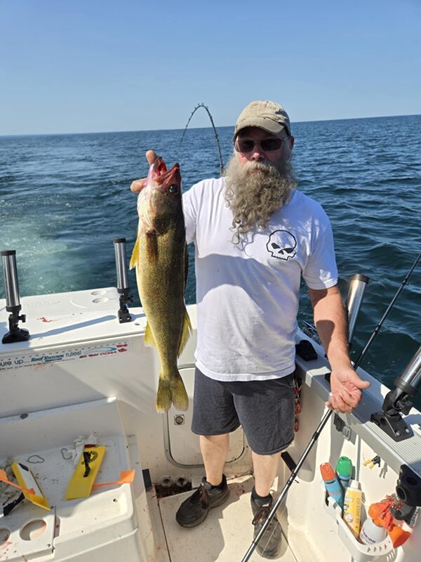 Walleye catch displayed on fishing boat in Erie PA waters