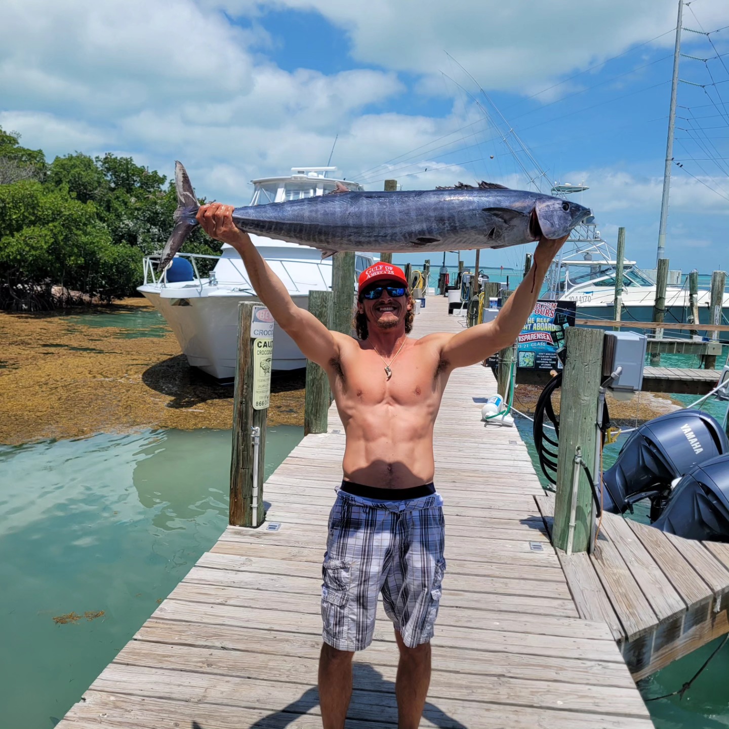 Wahoo fish catch displayed on dock in Islamorada FL