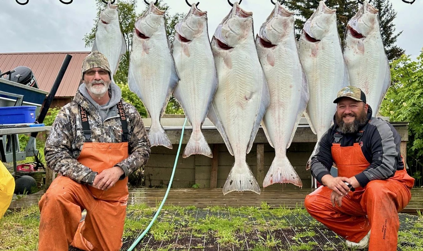 6 large Pacific Halibut caught while fishing in AK
