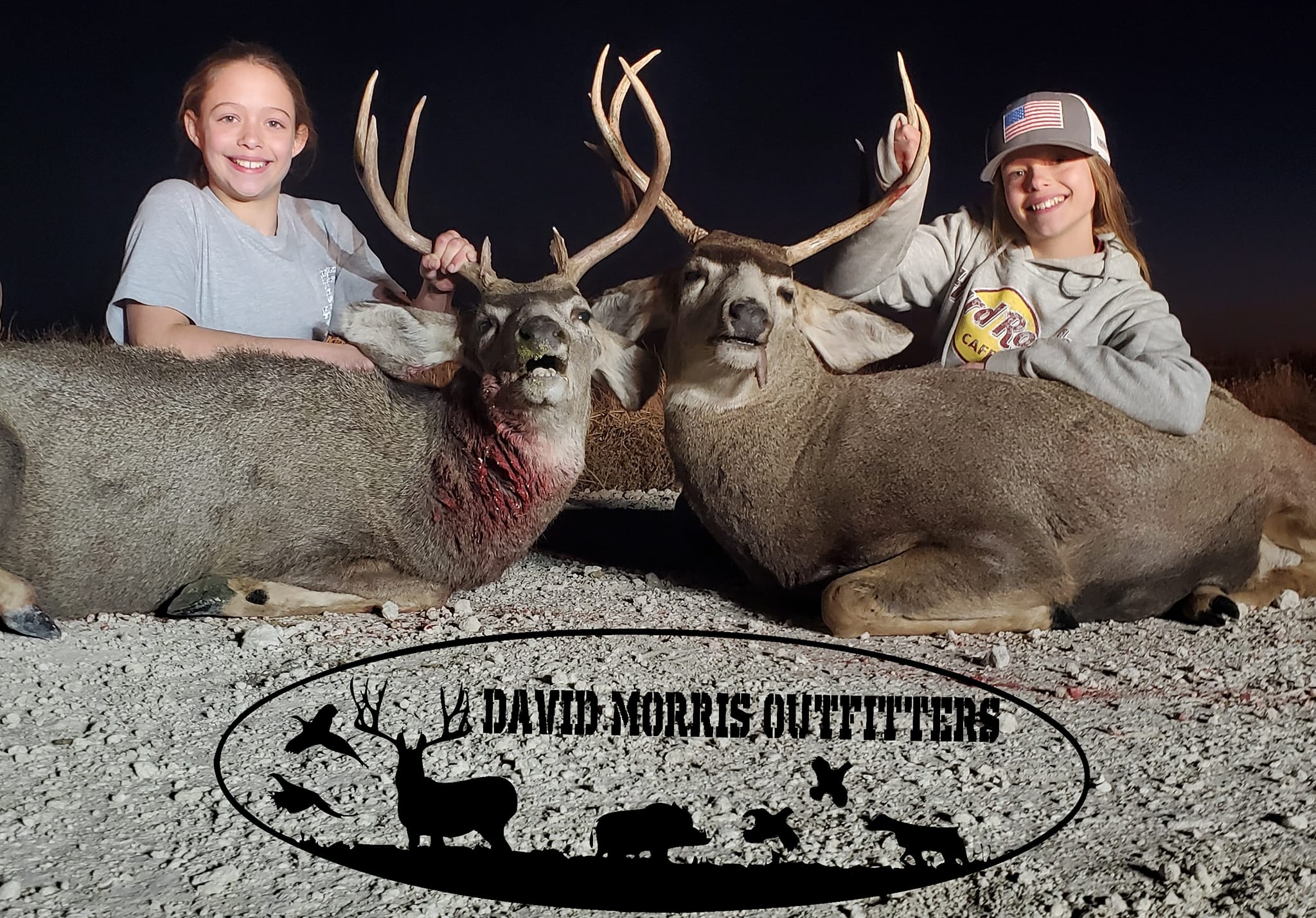 Two harvested deer with antlers positioned on ground in Alba TX hunting scene