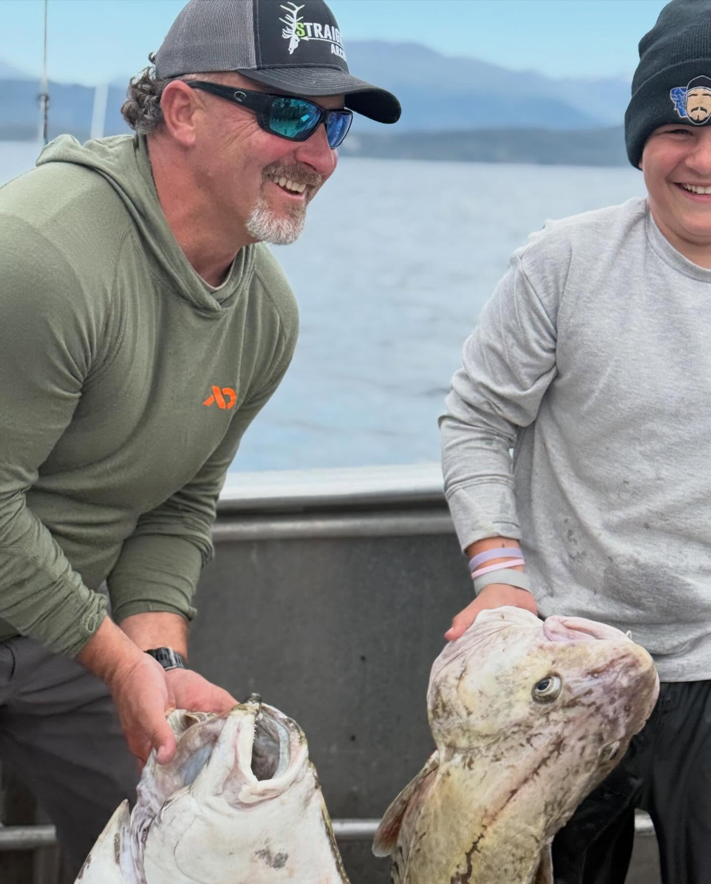 Two large fish caught during fishing trip in Larsen Bay Alaska
