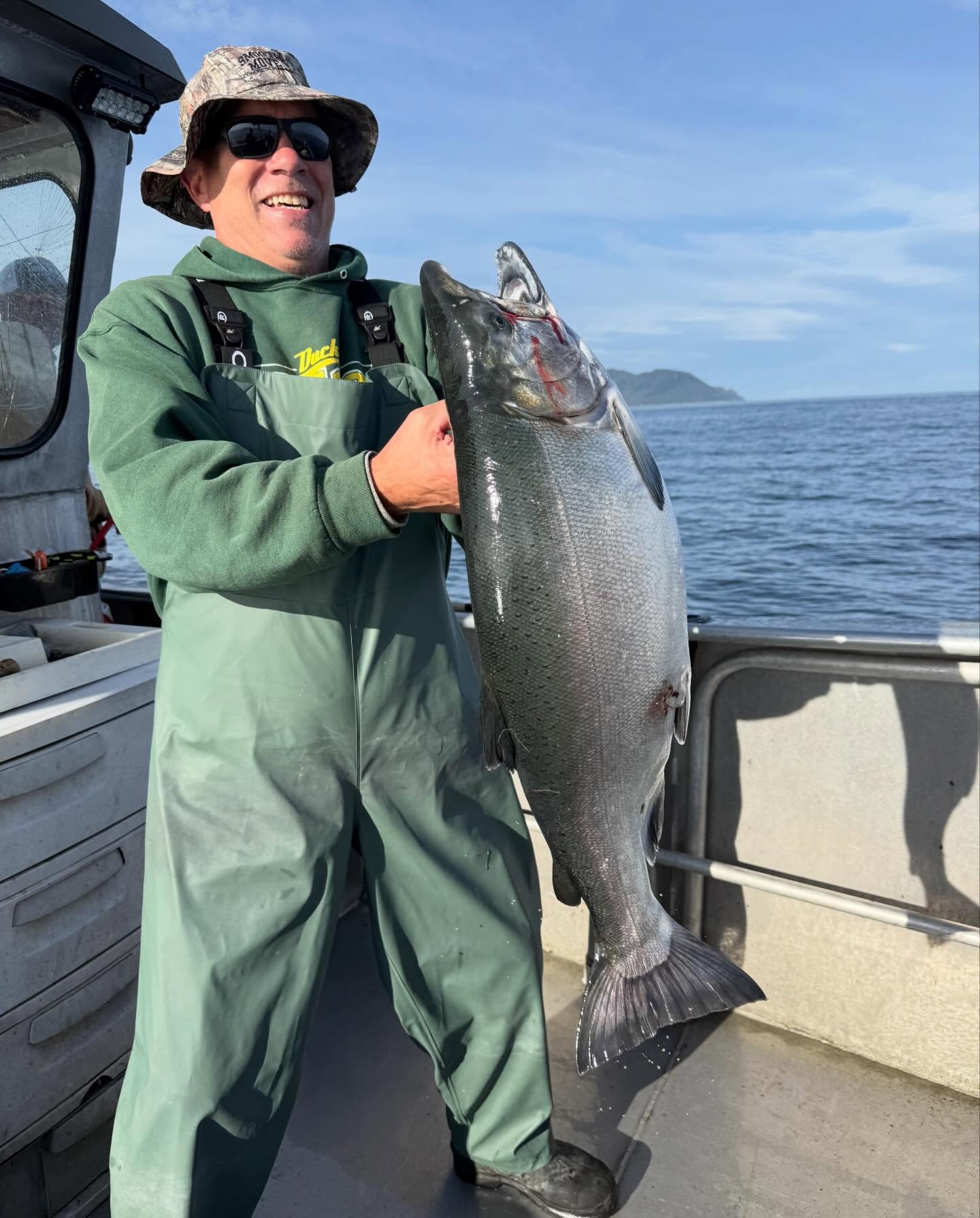 Fresh caught Coho Salmon on fishing boat deck in Larsen Bay Alaska