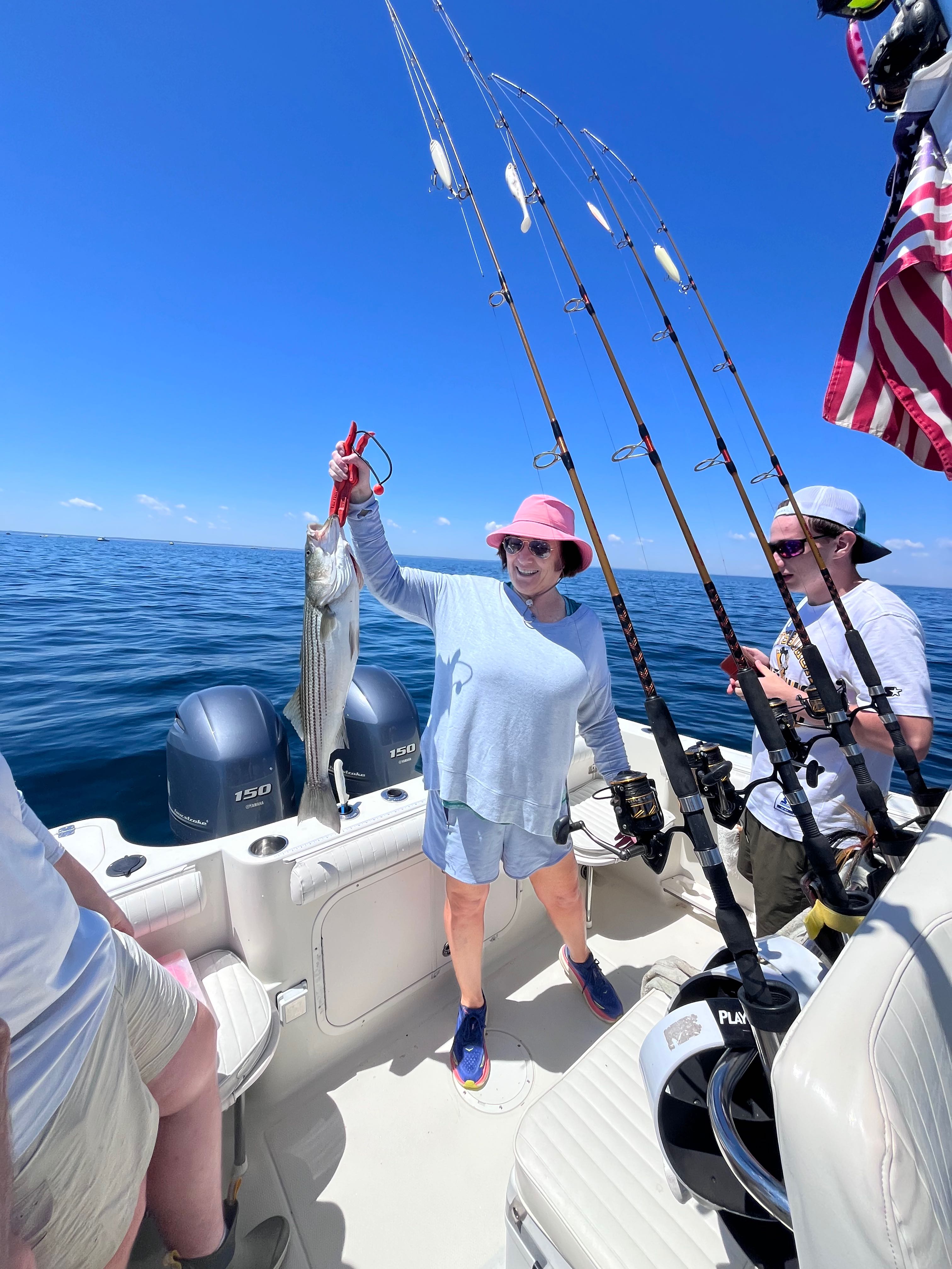 Striped bass caught during fishing charter in East Dennis MA