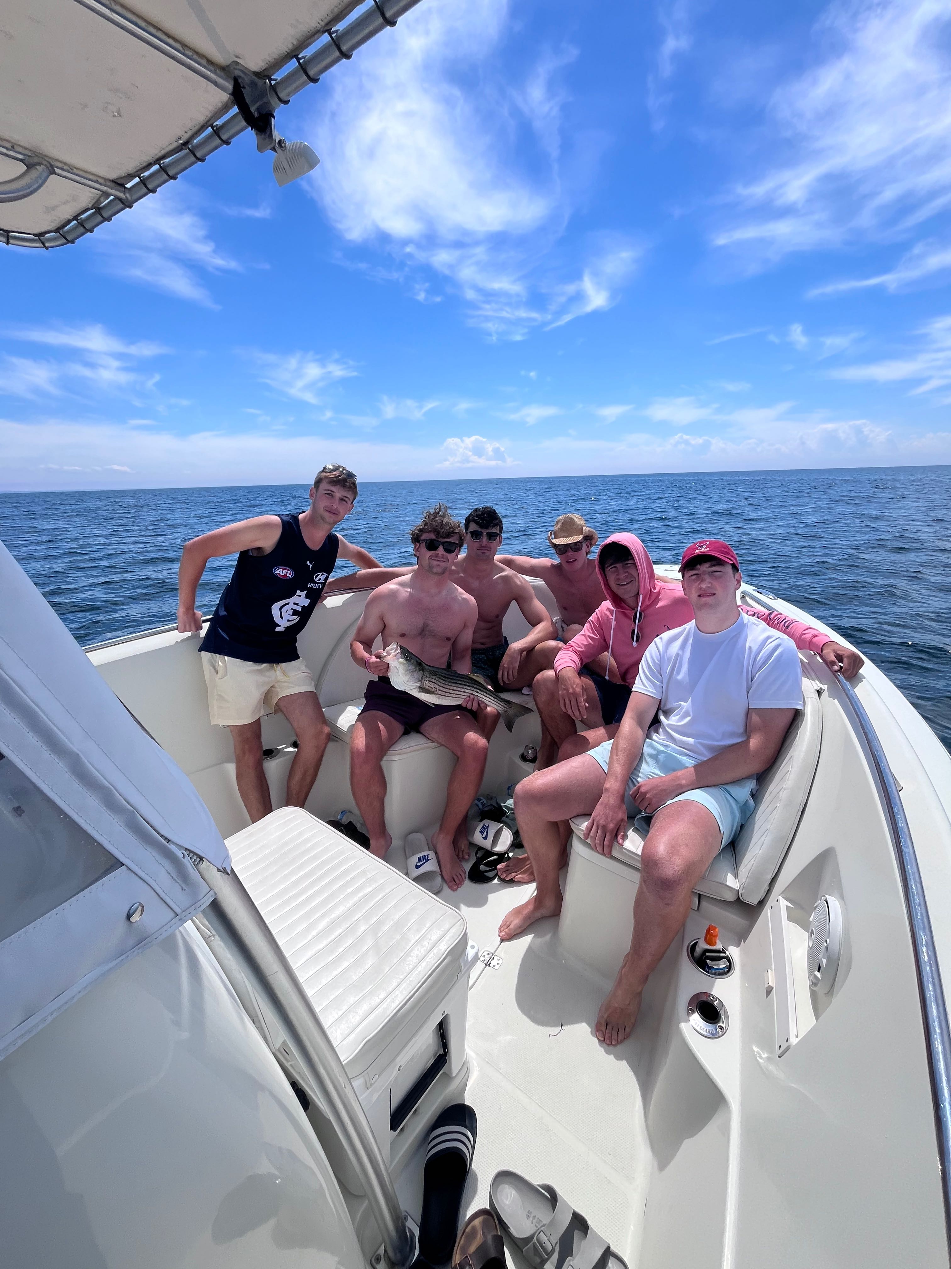 Fishing charter boat with striped bass catch in East Dennis MA waters
