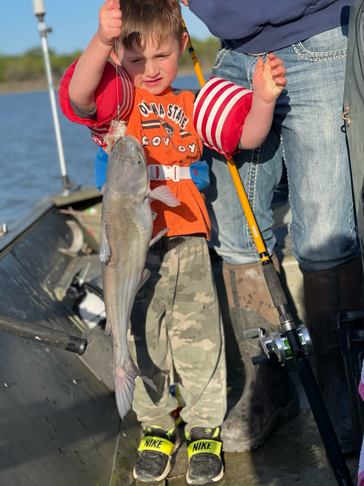 One blue catfish caught while fishing in Oklahoma