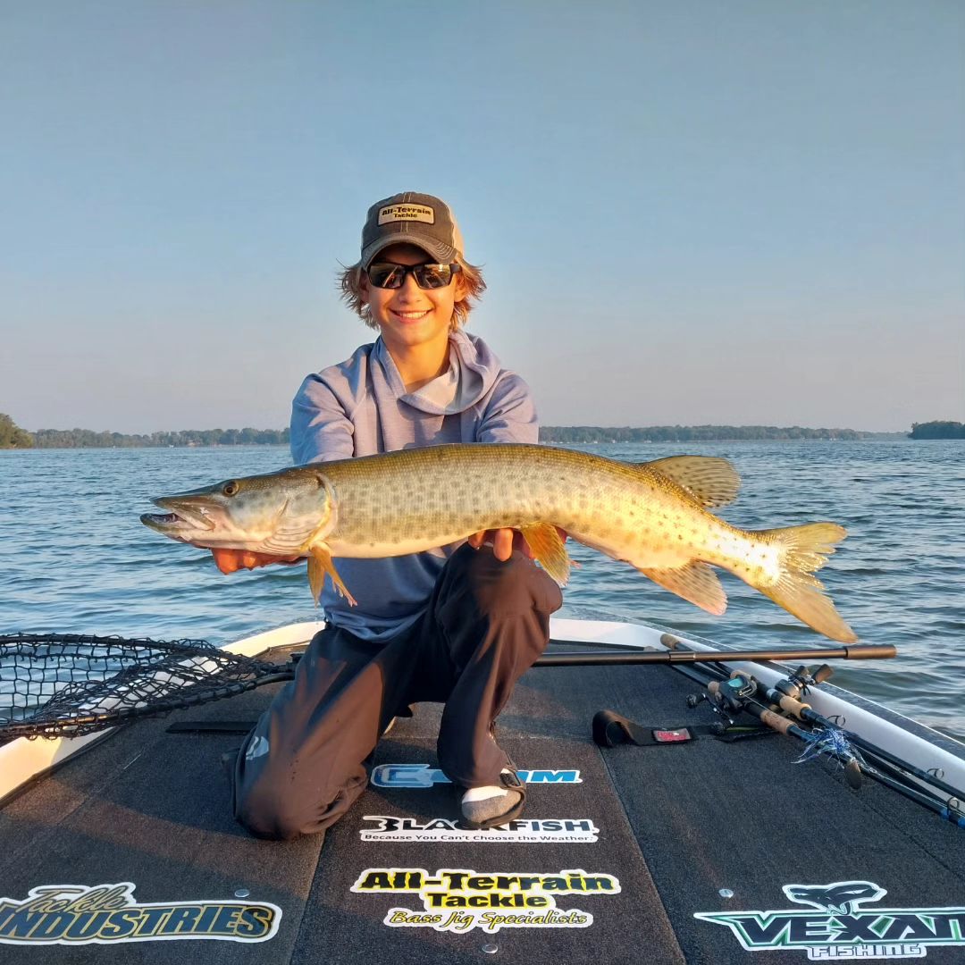 Photograph of a large muskellunge fish caught by a person in Andover