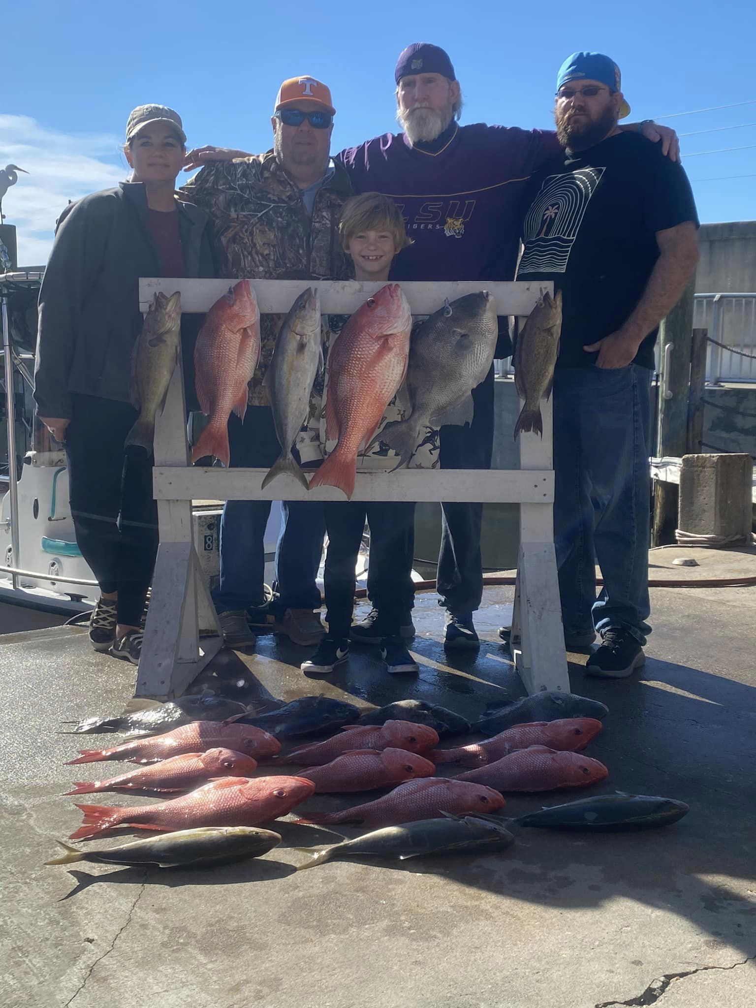 6 greater amberjack and grey triggerfish in panama city, florida