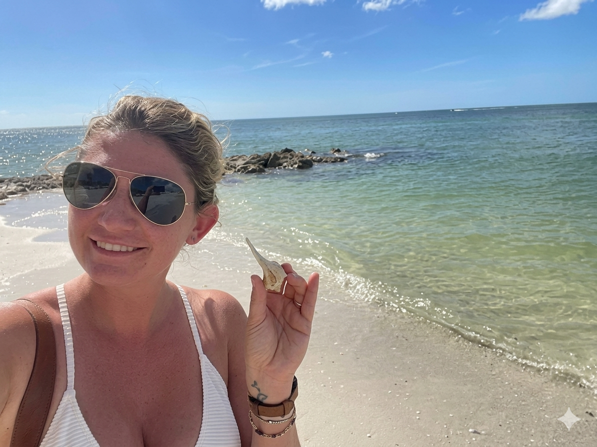Marco Island guided shelling trip boat on Gulf Coast waters with seashells and equipment