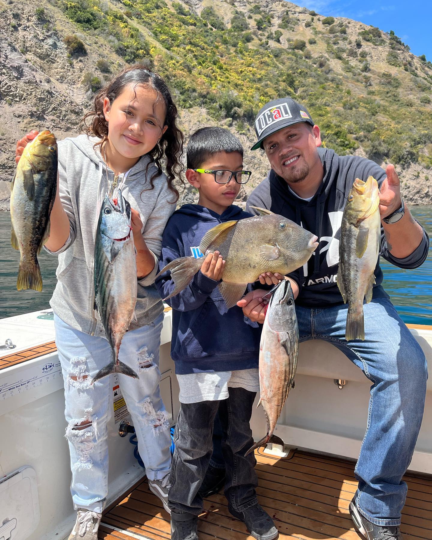 5 grey triggerfish and atlantic bonito caught in long beach