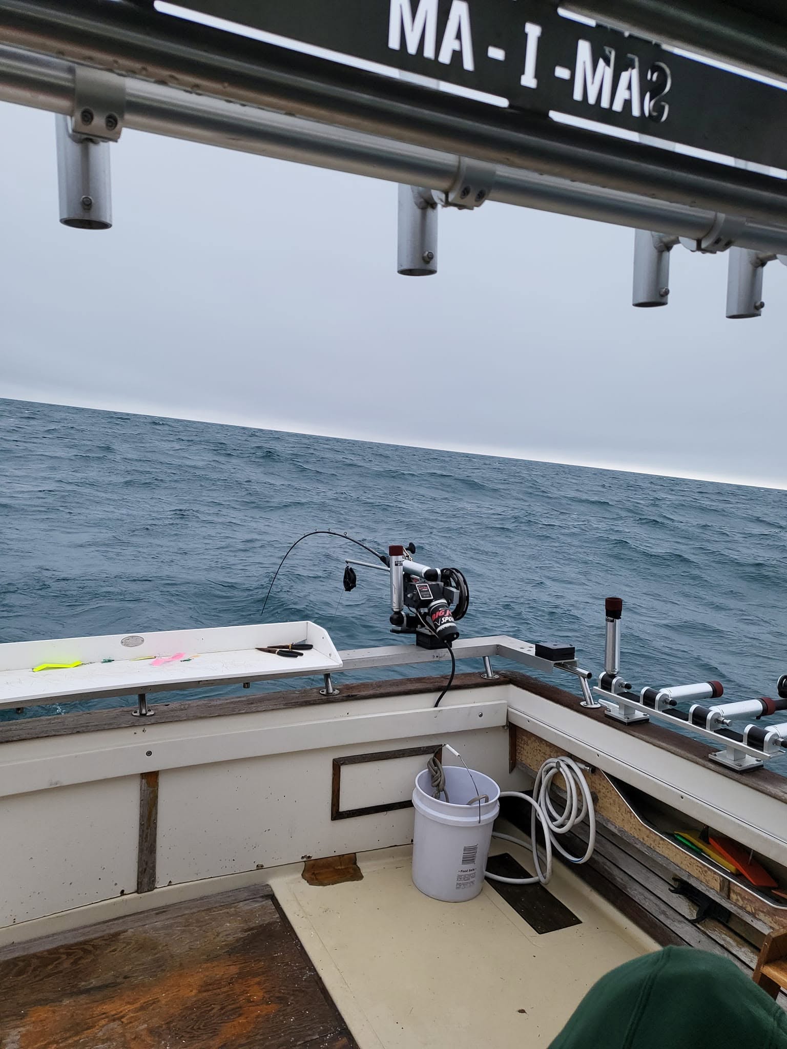 Research vessel deck with scientific equipment and sampling tools on Lake Michigan near Racine WI