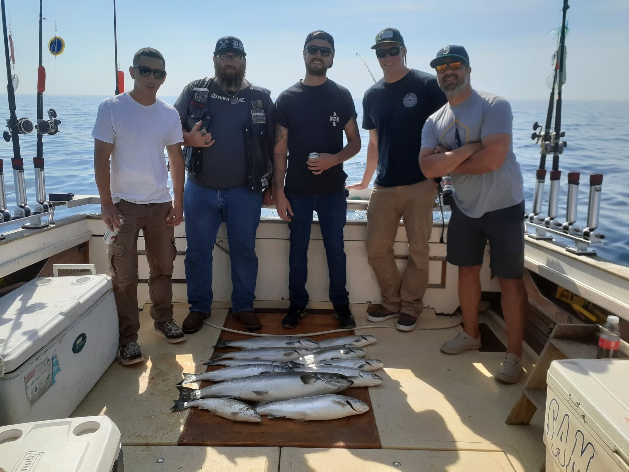 Guided salmon and trout fishing charter boat on Lake Michigan off Racine coast