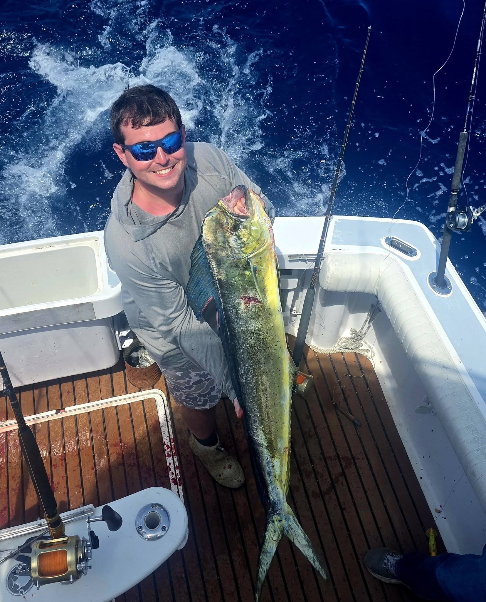 Fresh caught Mahi Mahi on fishing boat deck in Sneads Ferry NC