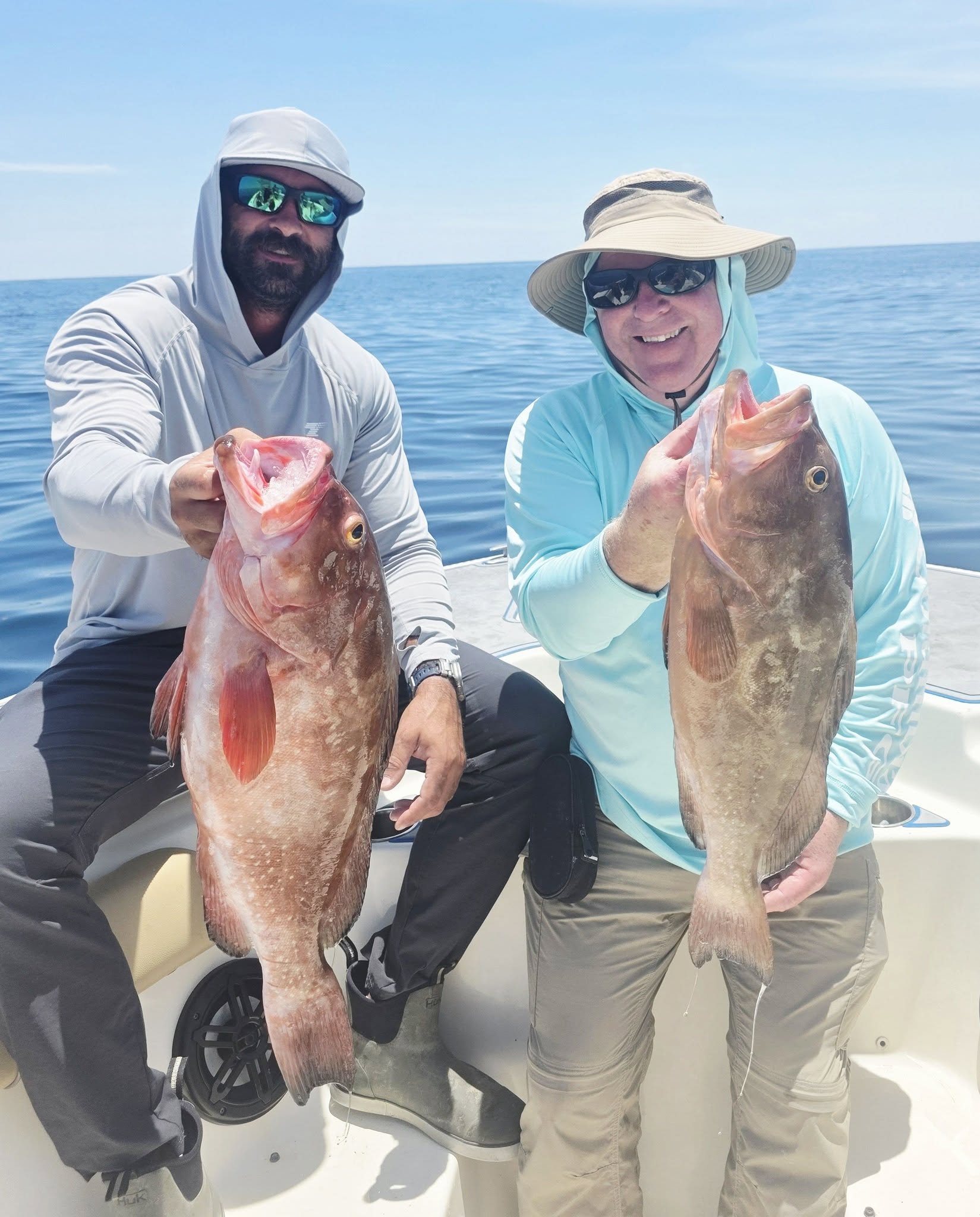 Two red grouper caught fishing in Sneads Ferry NC waters