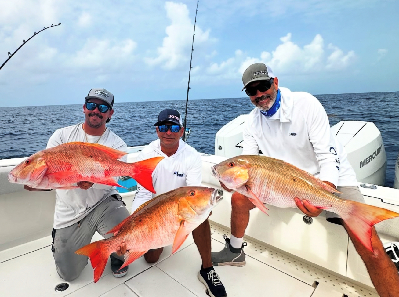 Three Mutton Snapper fish caught while fishing in Cudjoe Key