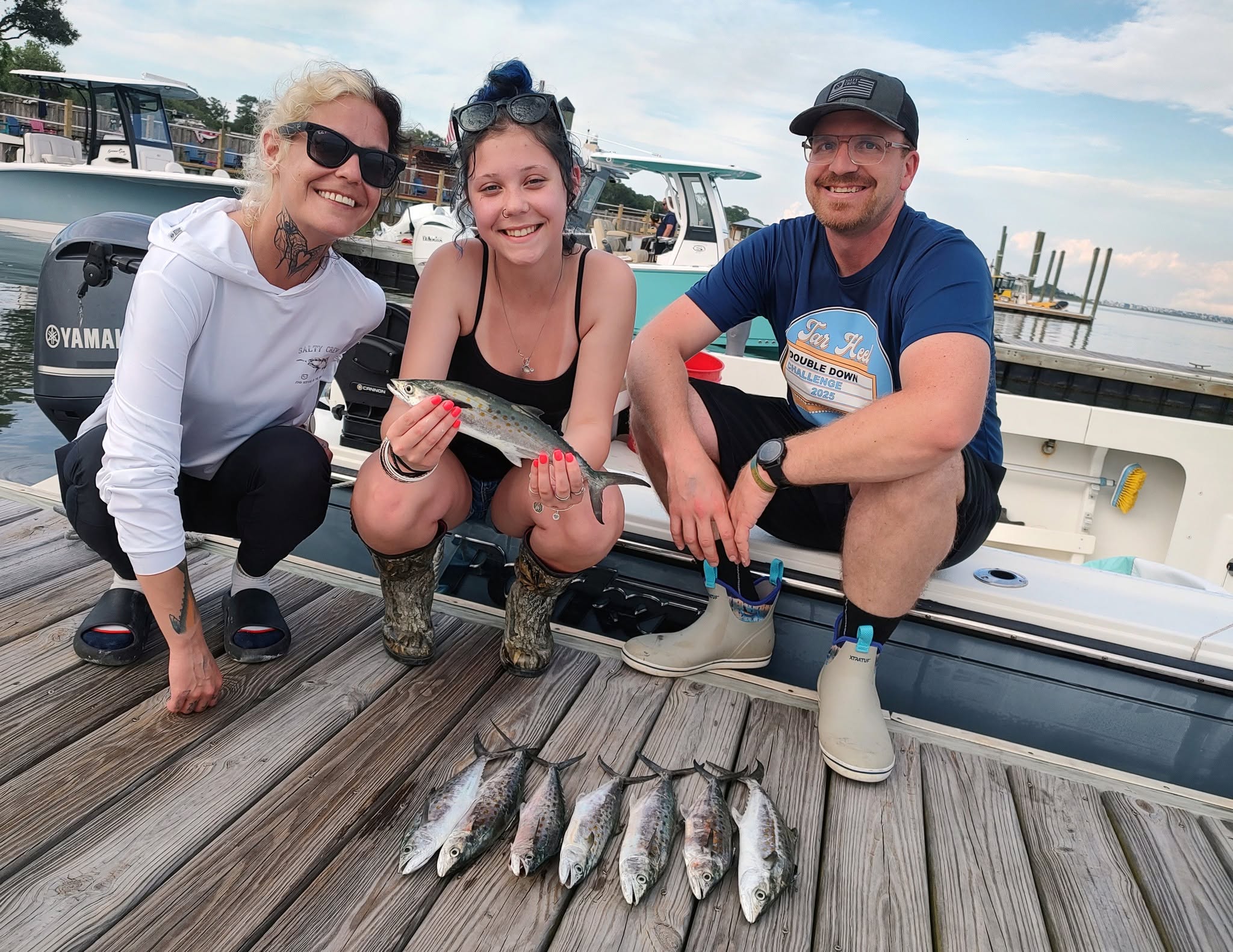 Fresh caught Spanish mackerel displayed on fishing boat dock in Hampstead NC