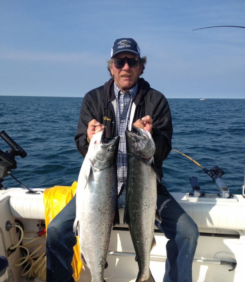 Two chinook salmon caught on a fishing trip in Linwood