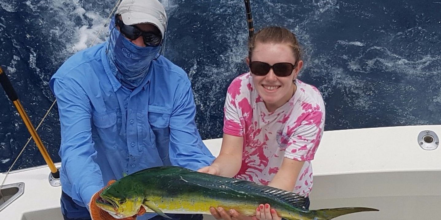 Two anglers with a big 28-inch fish in Puerto Rico