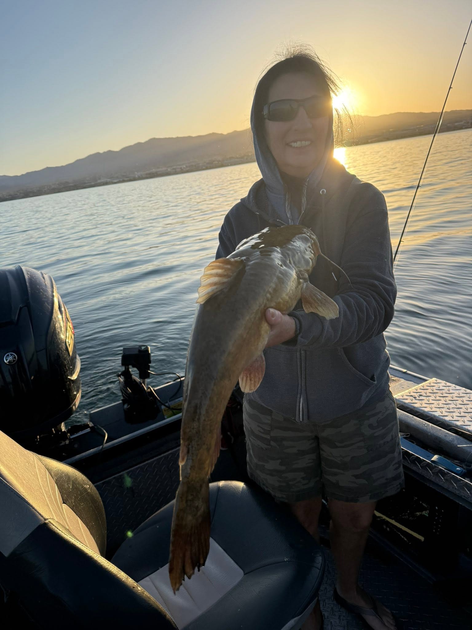 Flathead catfish caught while fishing in Gold Beach OR during sunset