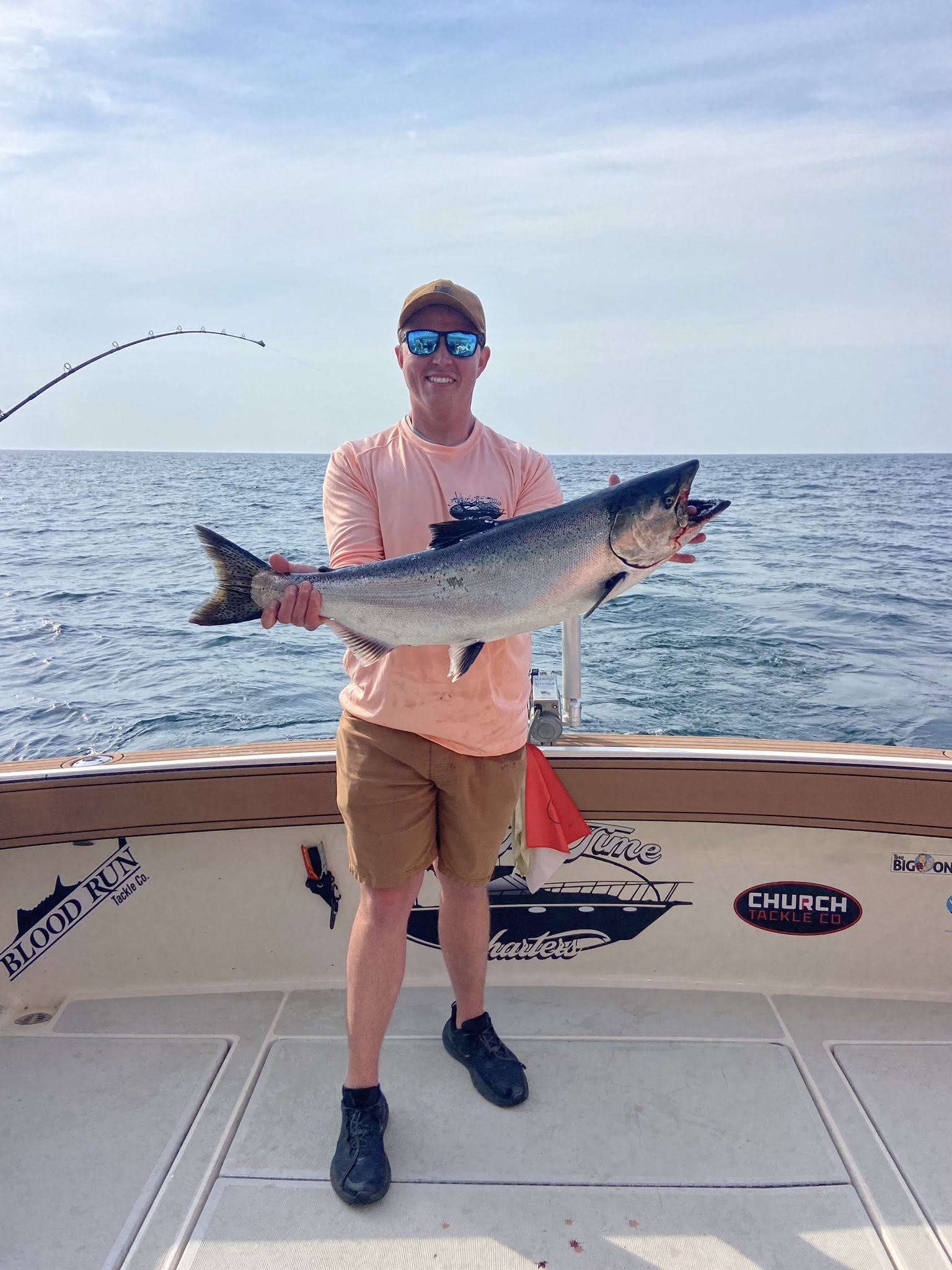 Chinook salmon catch displayed on fishing boat in Muskegon MI
