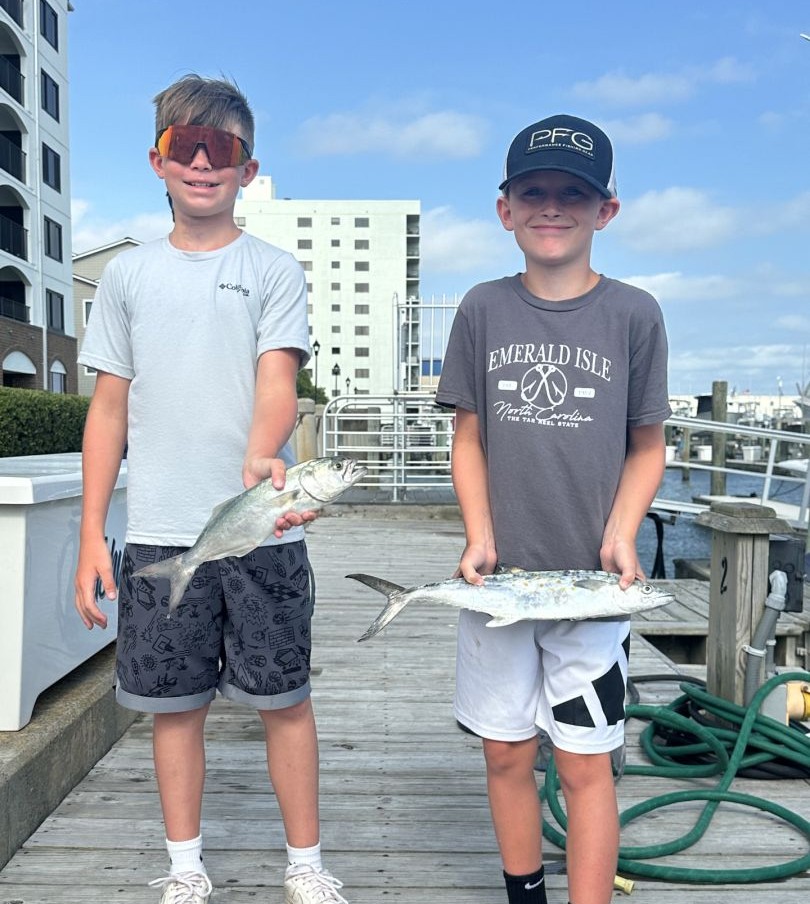 Two bluefish and Spanish mackerel caught fishing in Morehead City NC