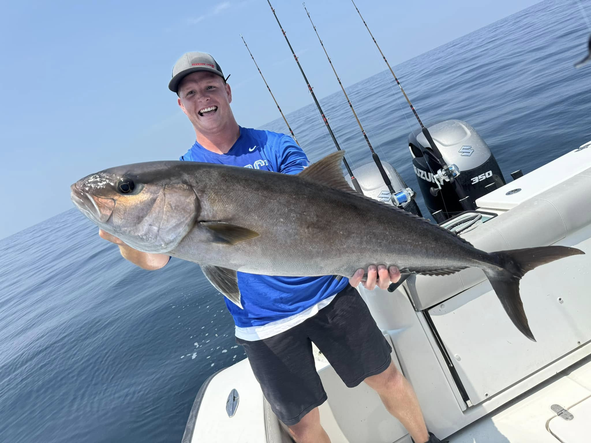 A photo of a greater amberjack, a 47-inch fish caught while fishing in Alabama.