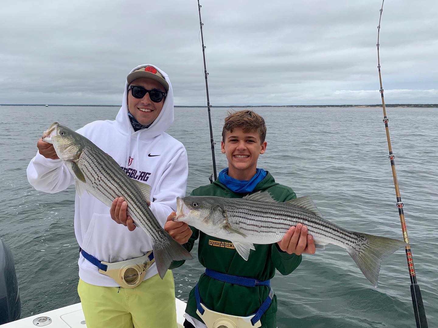 Two striped bass caught while fishing in MA