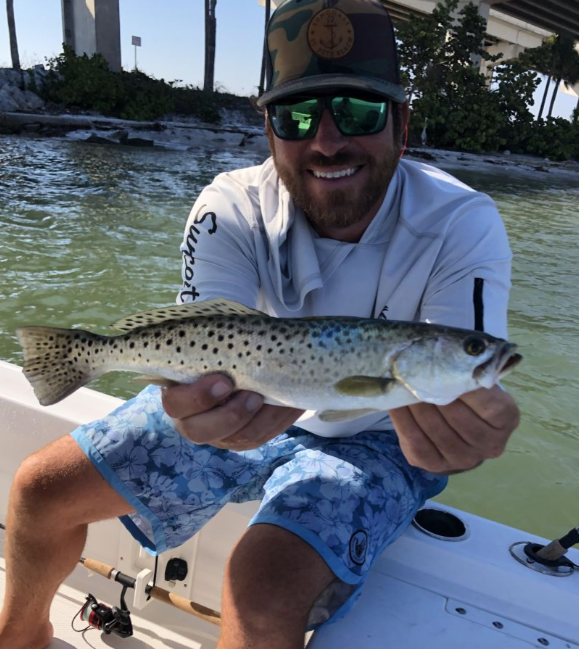 Spotted weakfish caught during a fishing tour in St. Petersburg