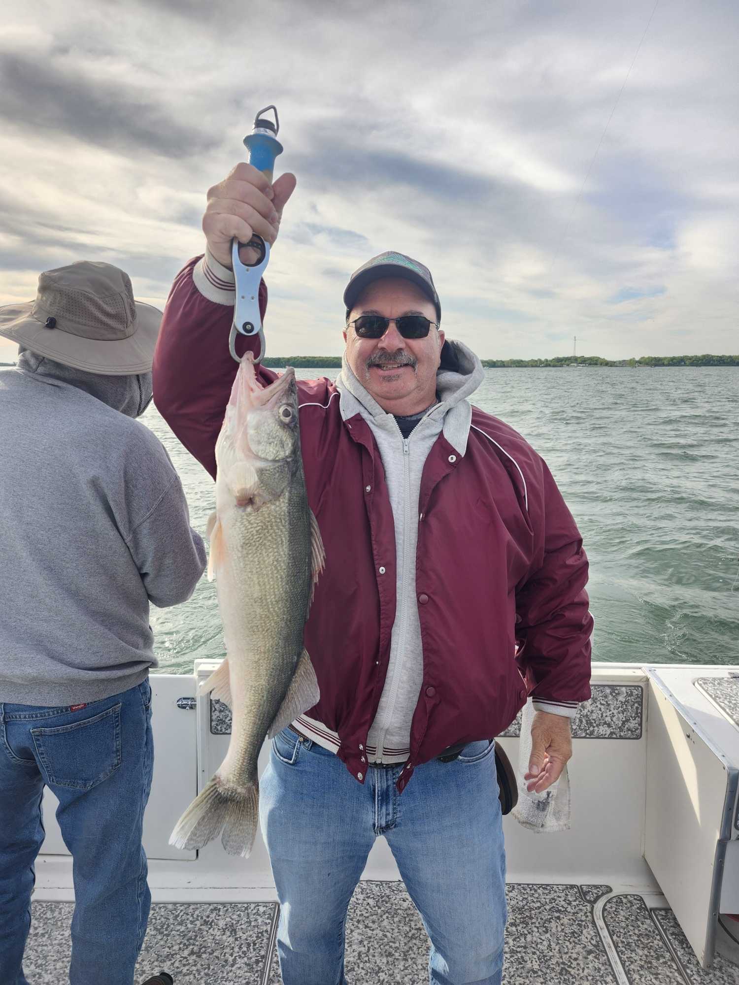 Walleye caught while fishing in Marblehead OH displayed on boat