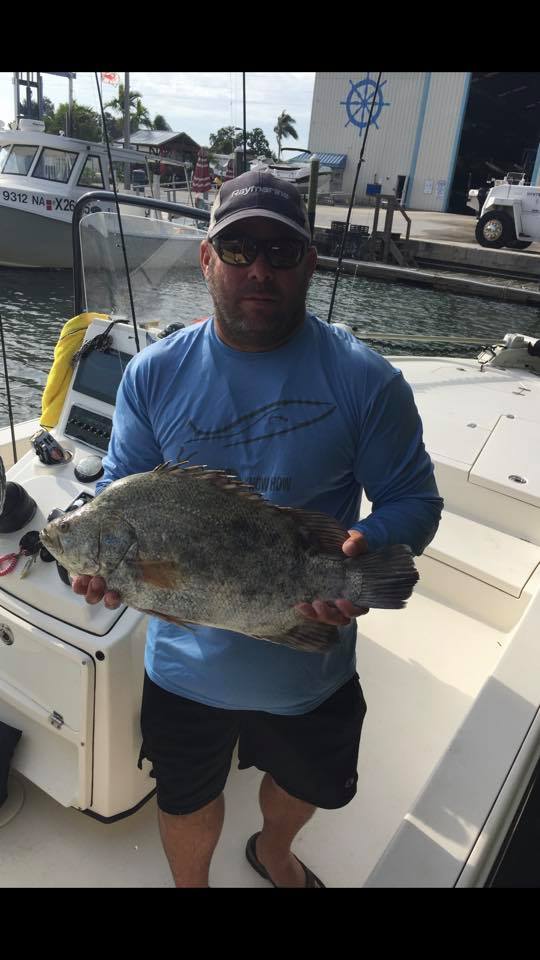 A fisherman with a tripletail fish in St. Petersburg