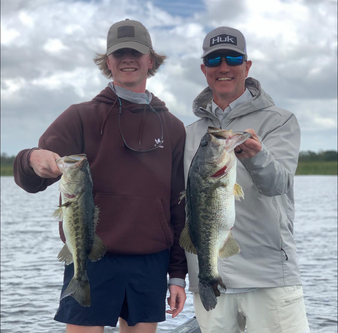 Two anglers fishing for largemouth bass in Florida