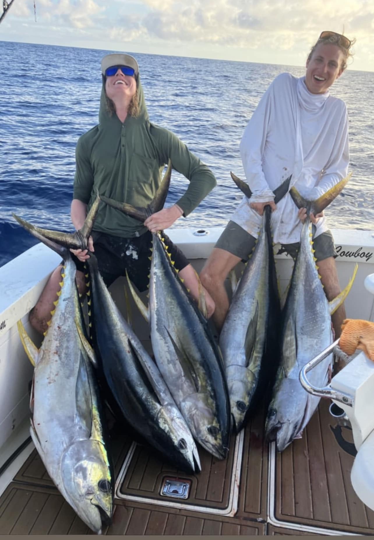 Photo of 4 Little Tunny and Yellowfin Tuna fish caught while fishing in Kailua-Kona