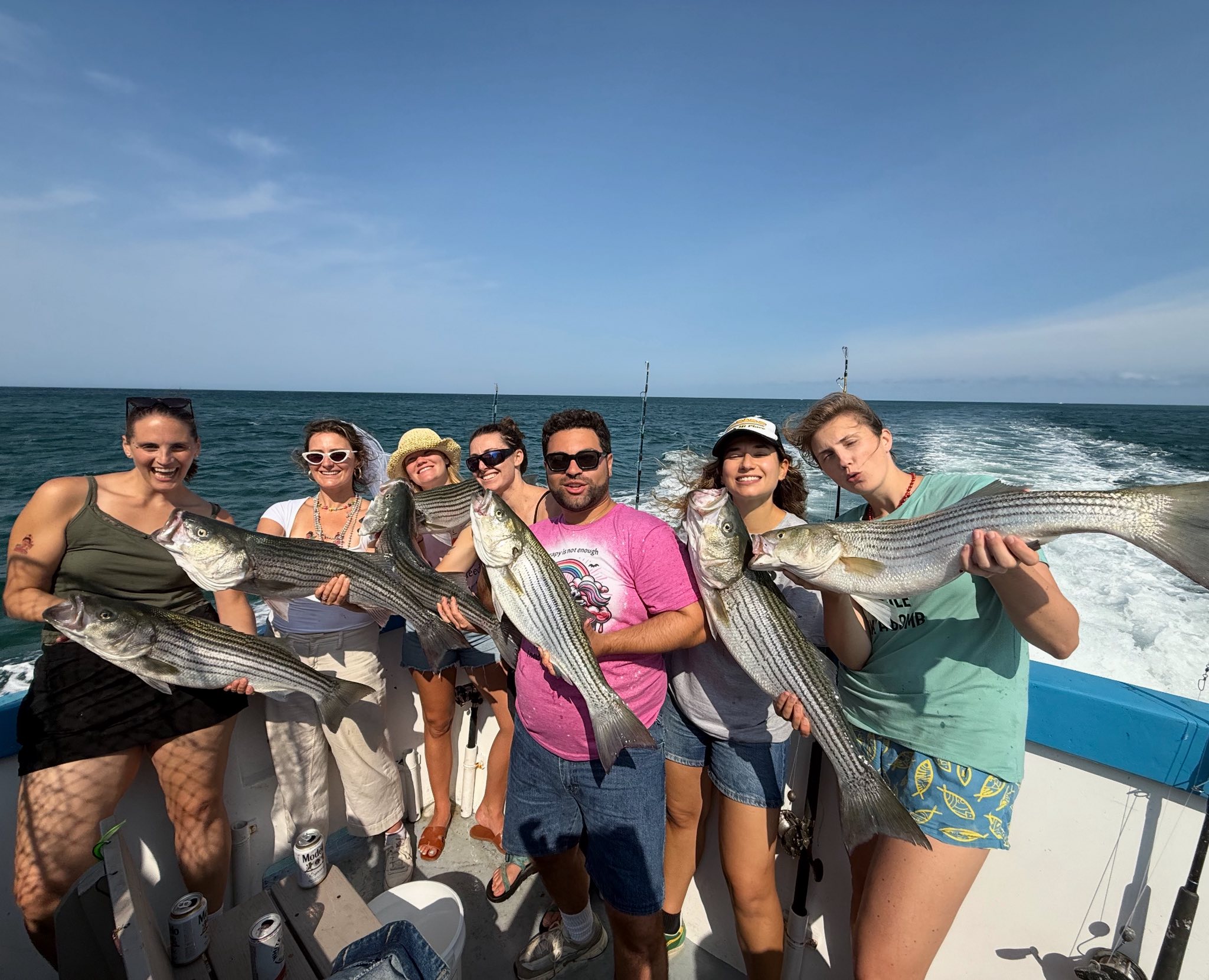 Five striped bass caught on a fishing trip in MA