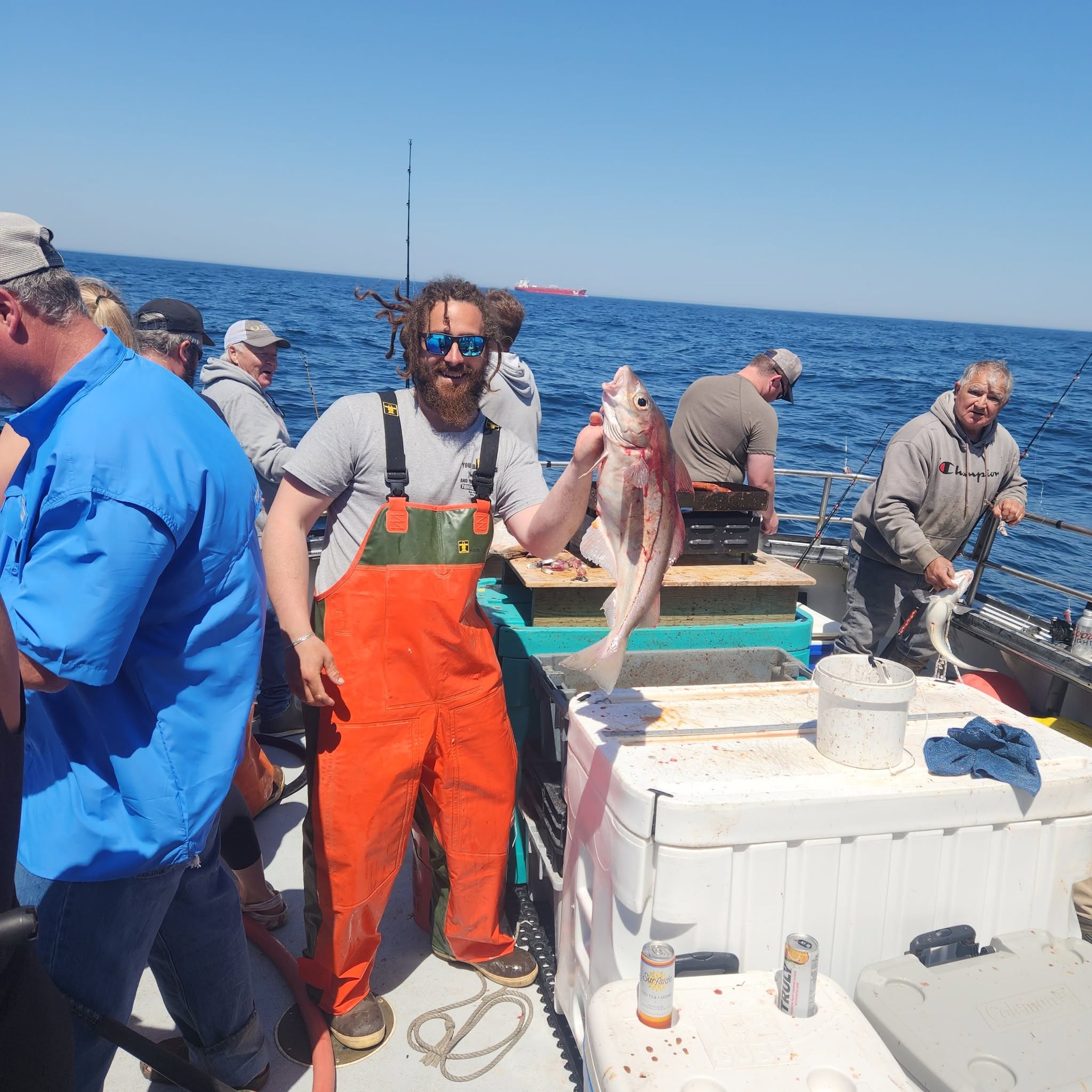 Fresh haddock catch displayed on fishing boat deck in Rye NH waters