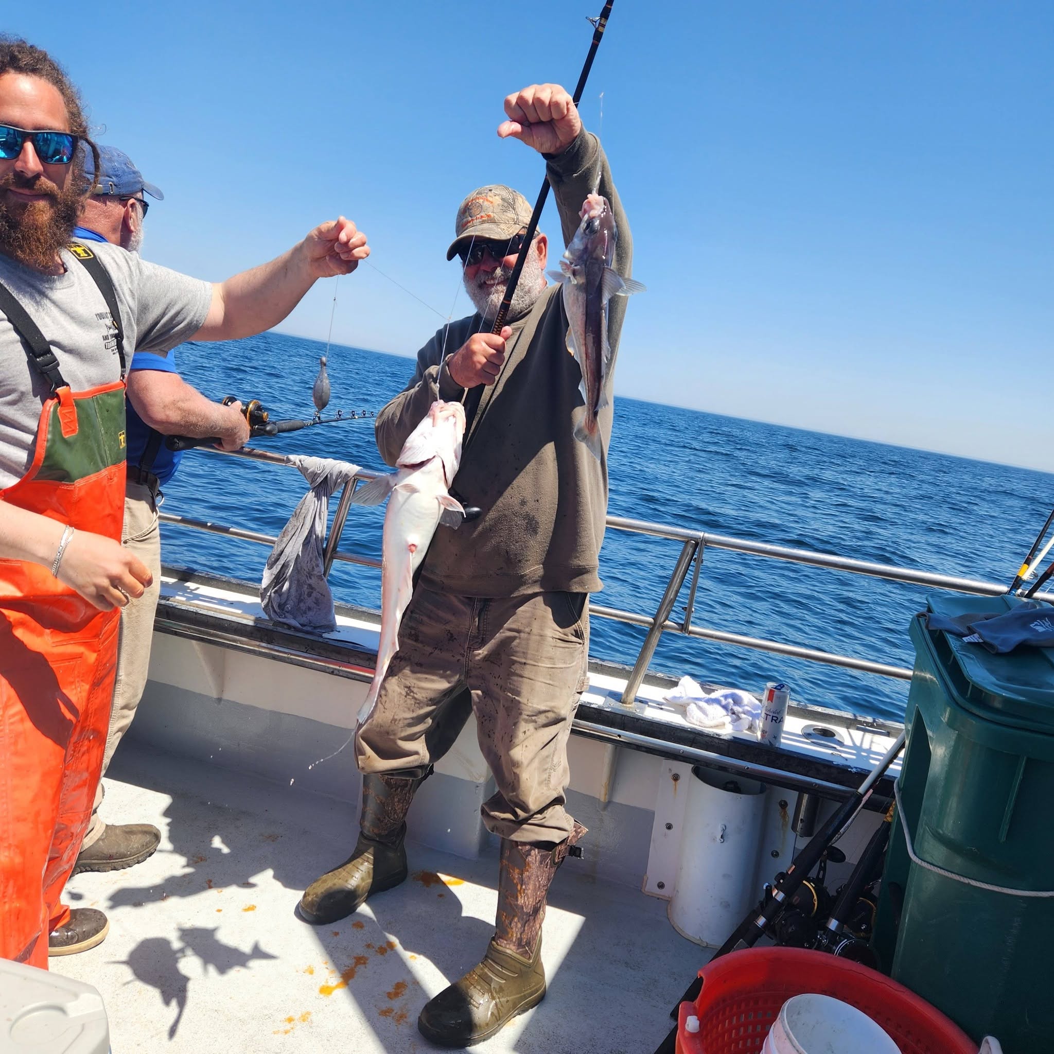 Fresh caught haddock displayed on fishing boat deck in Rye NH waters