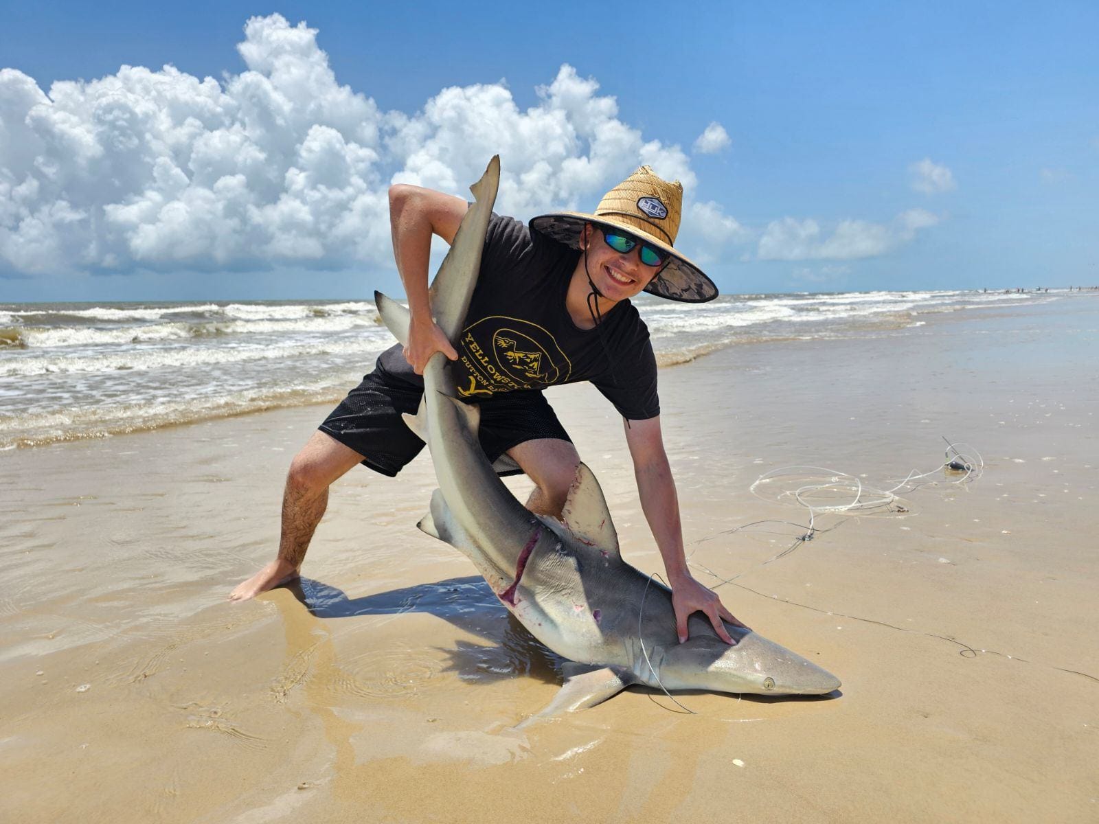 Guided land-based fishing trip in Matagorda TX targeting sharks, redfish, and Gulf Coast species