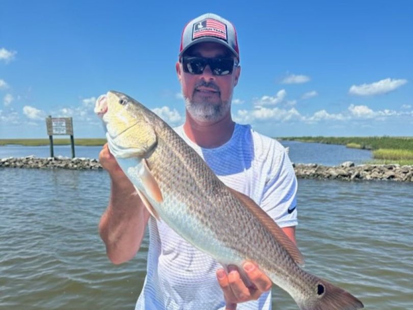 A redfish, 21 inches long, caught while fishing in LA