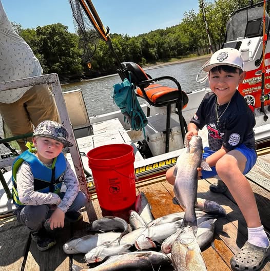 Blue catfish catch on fishing boat in Wagoner OK