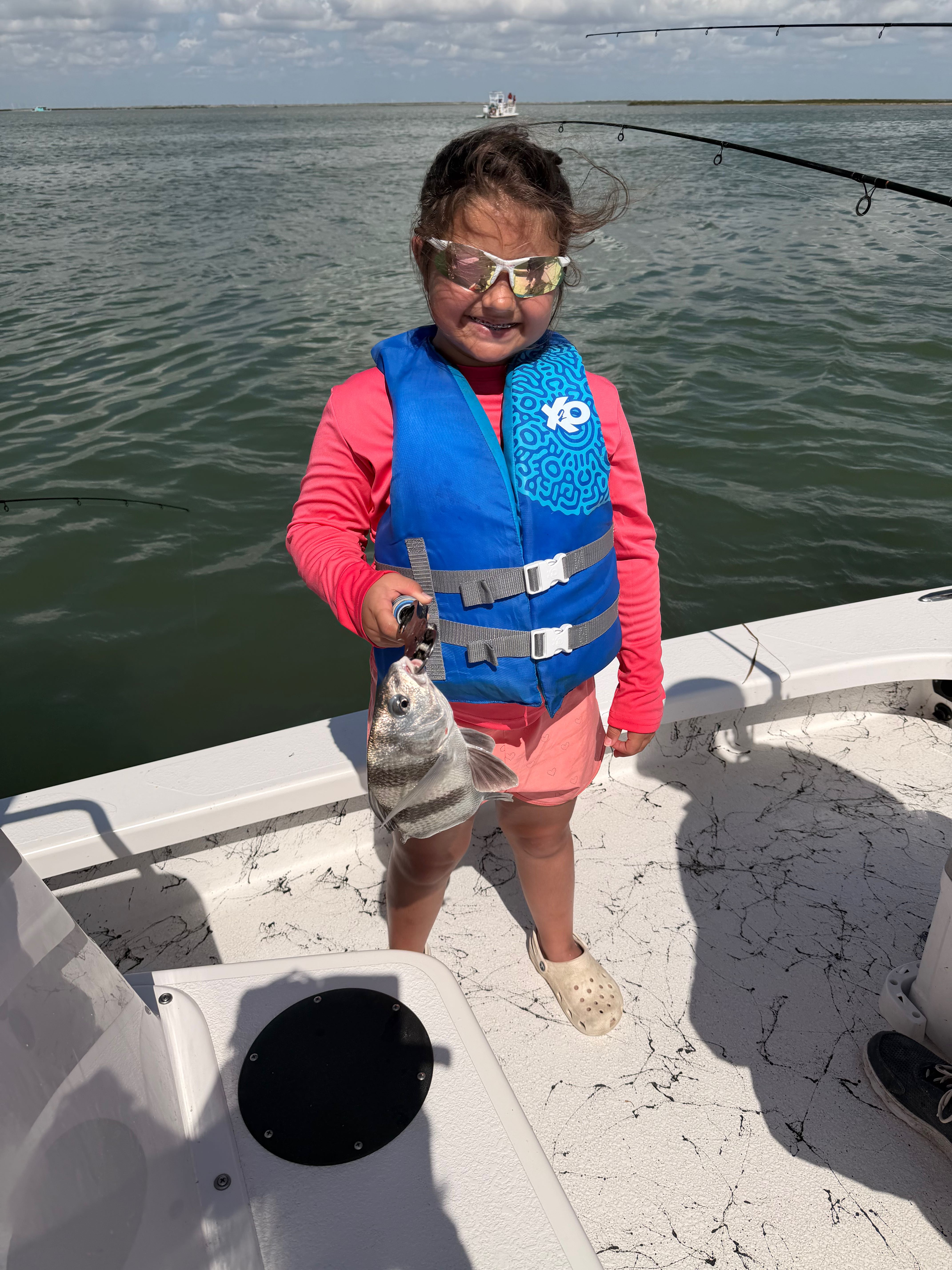 Black drum catch on fishing boat at South Padre Island TX