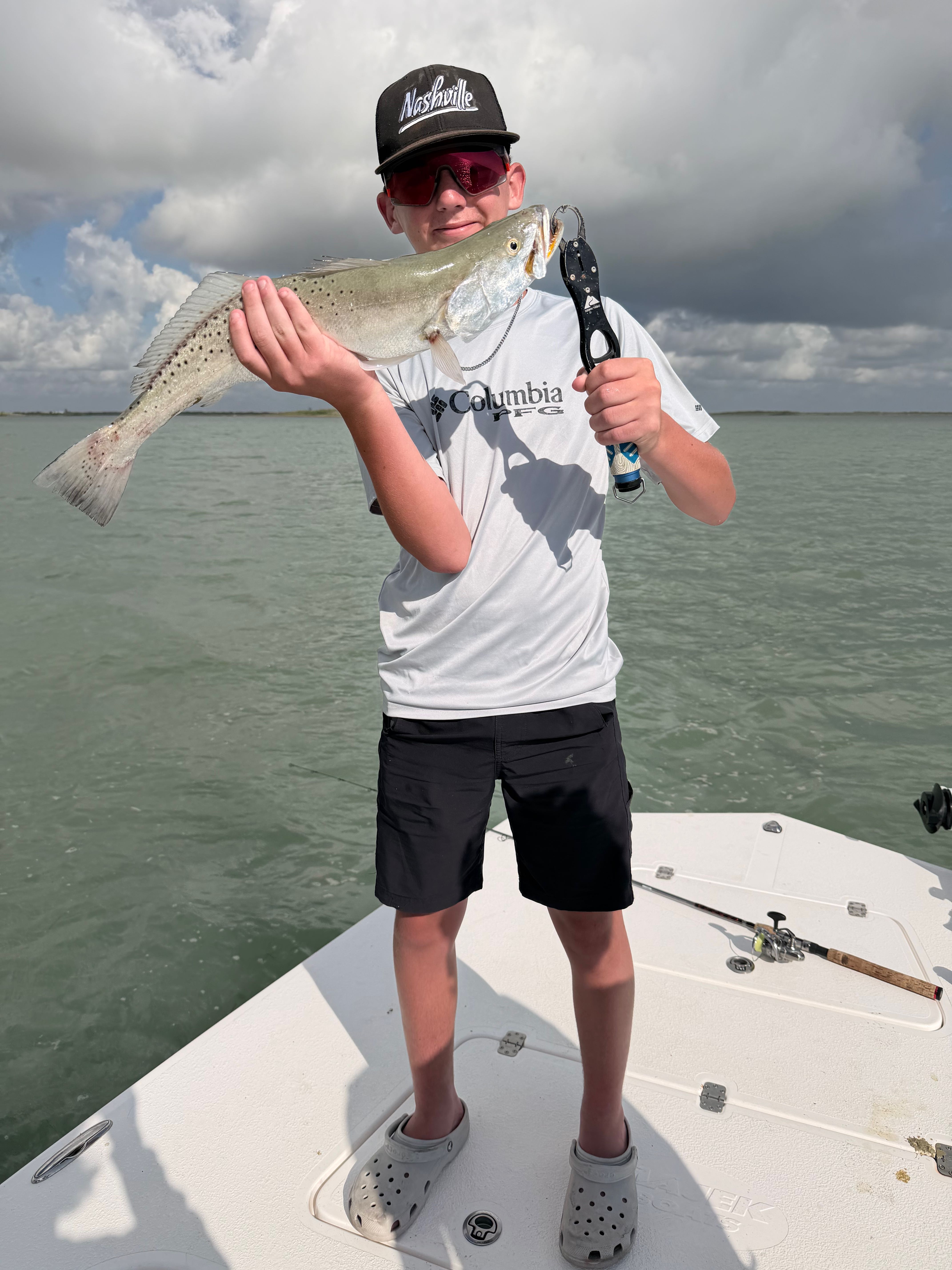 Speckled trout catch held on fishing boat in South Padre Island TX waters
