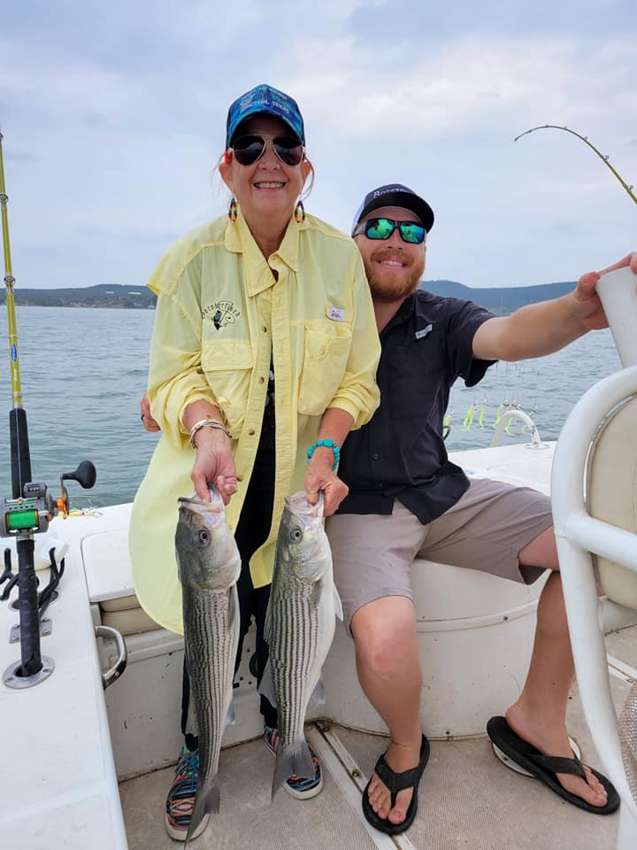 Two striped bass fish caught at Buchanan Dam