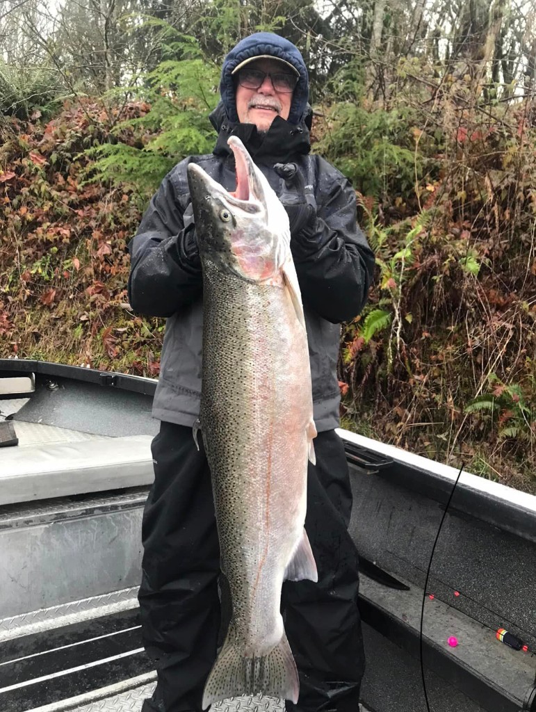 Angler reeling in a rainbow trout in Toledo