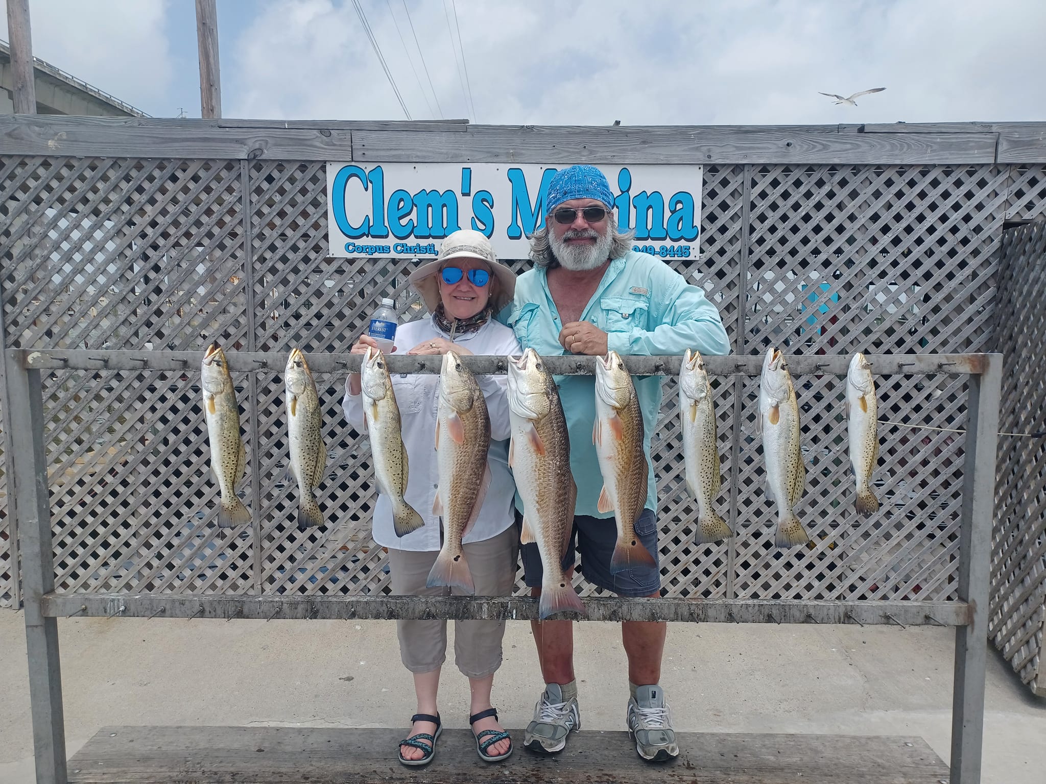 A group of 8 spotted weakfish and redfish caught on a fishing trip in Corpus Christi