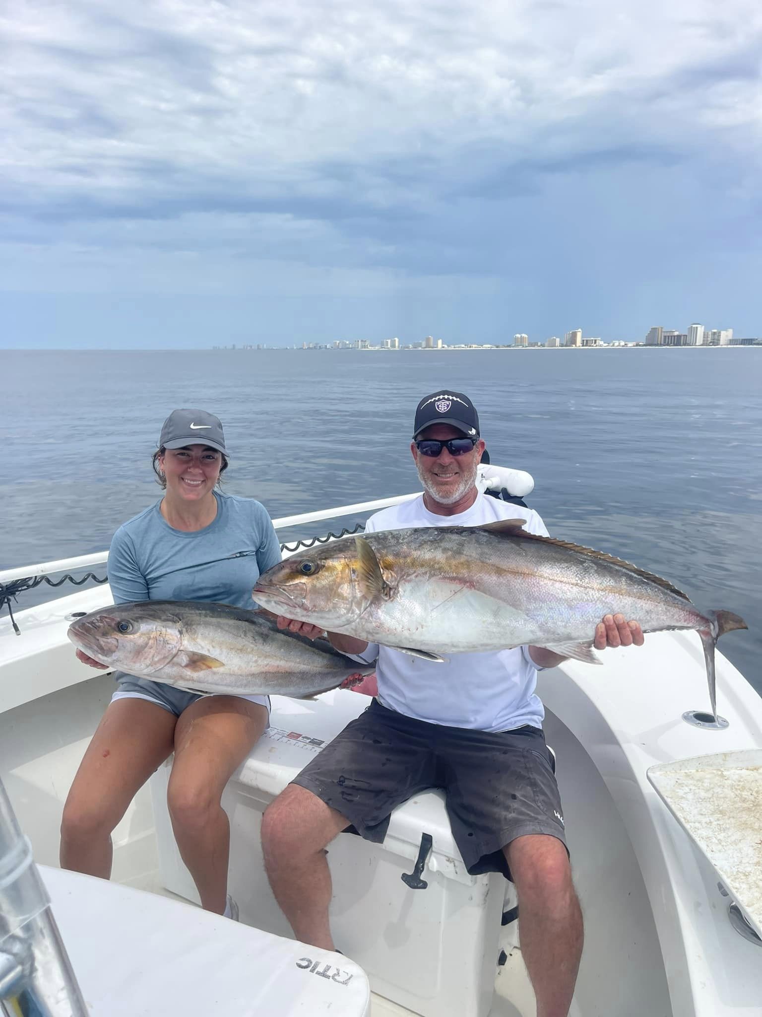 Two bluefish, each measuring 36 inches, caught while fishing in Panama City Beach