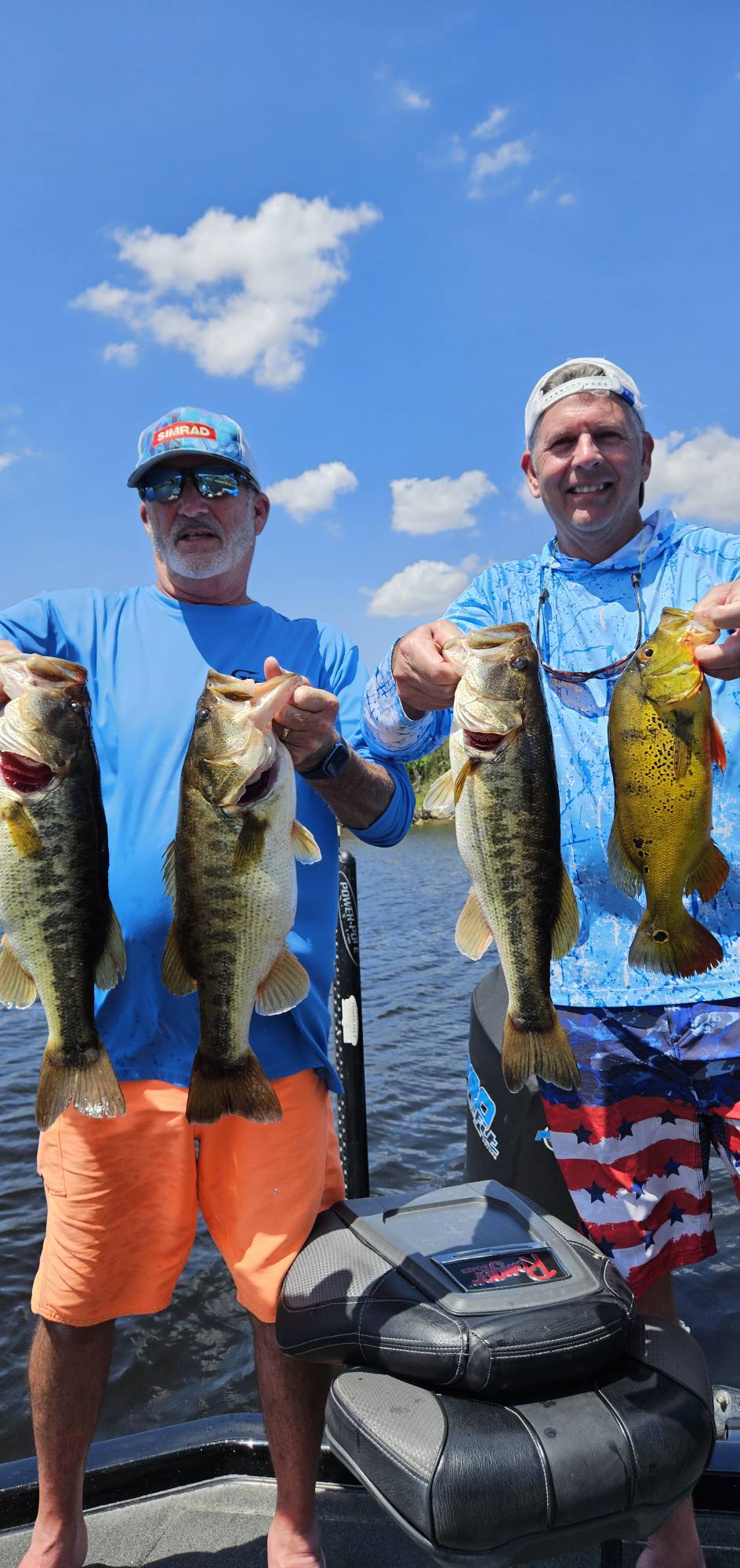 Successful fishing trip displaying multiple bass and peacock bass caught in South Bay FL