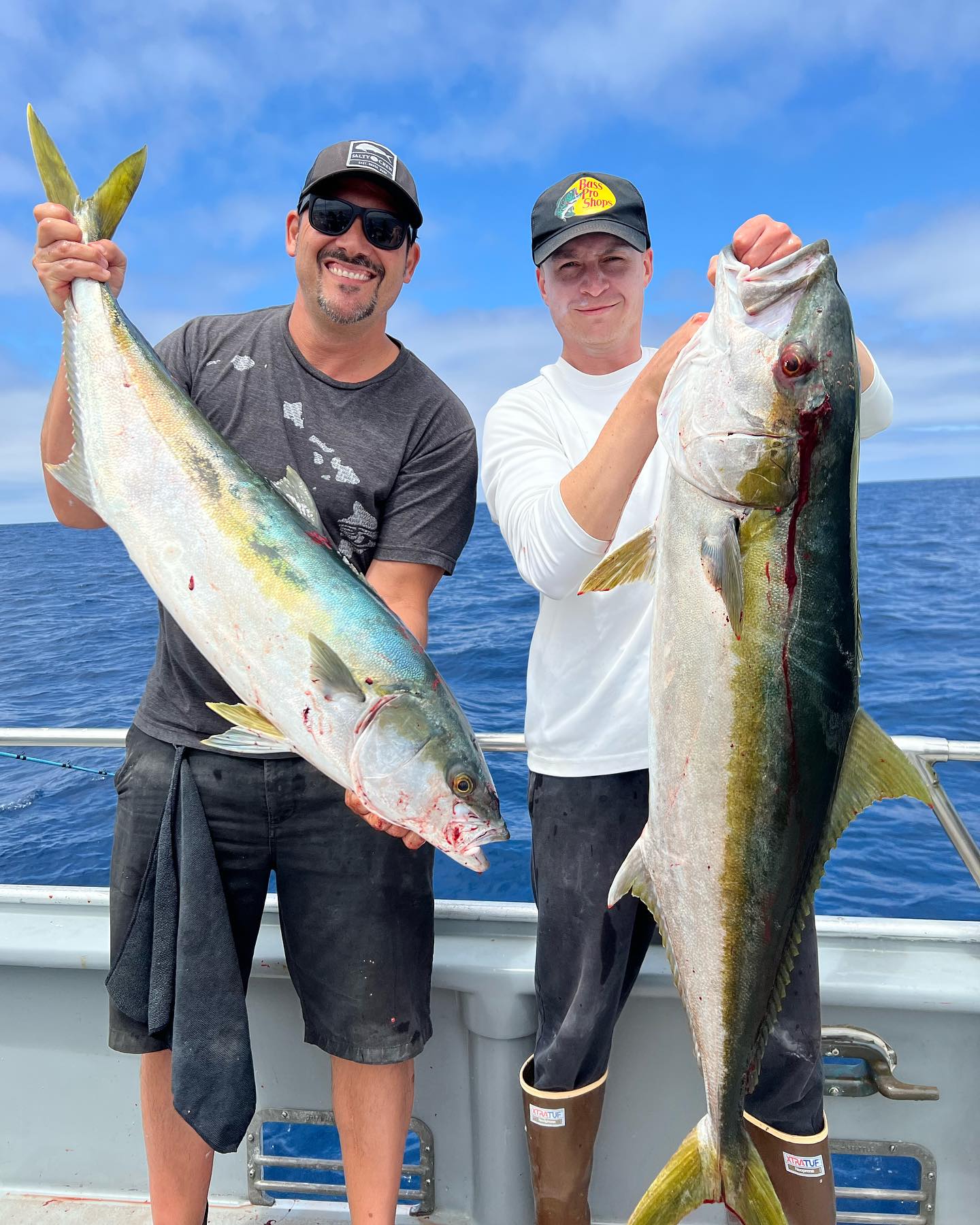2 fishers reeling in big catch on the coastline of CA