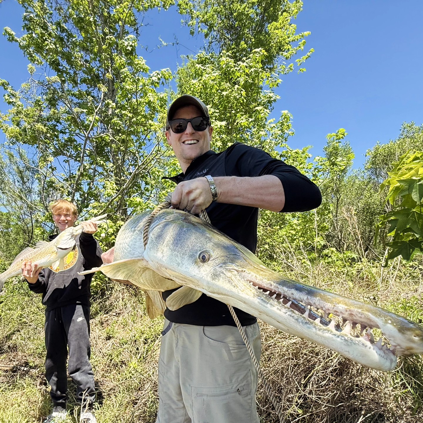 Large alligator gar caught fishing in Houston TX