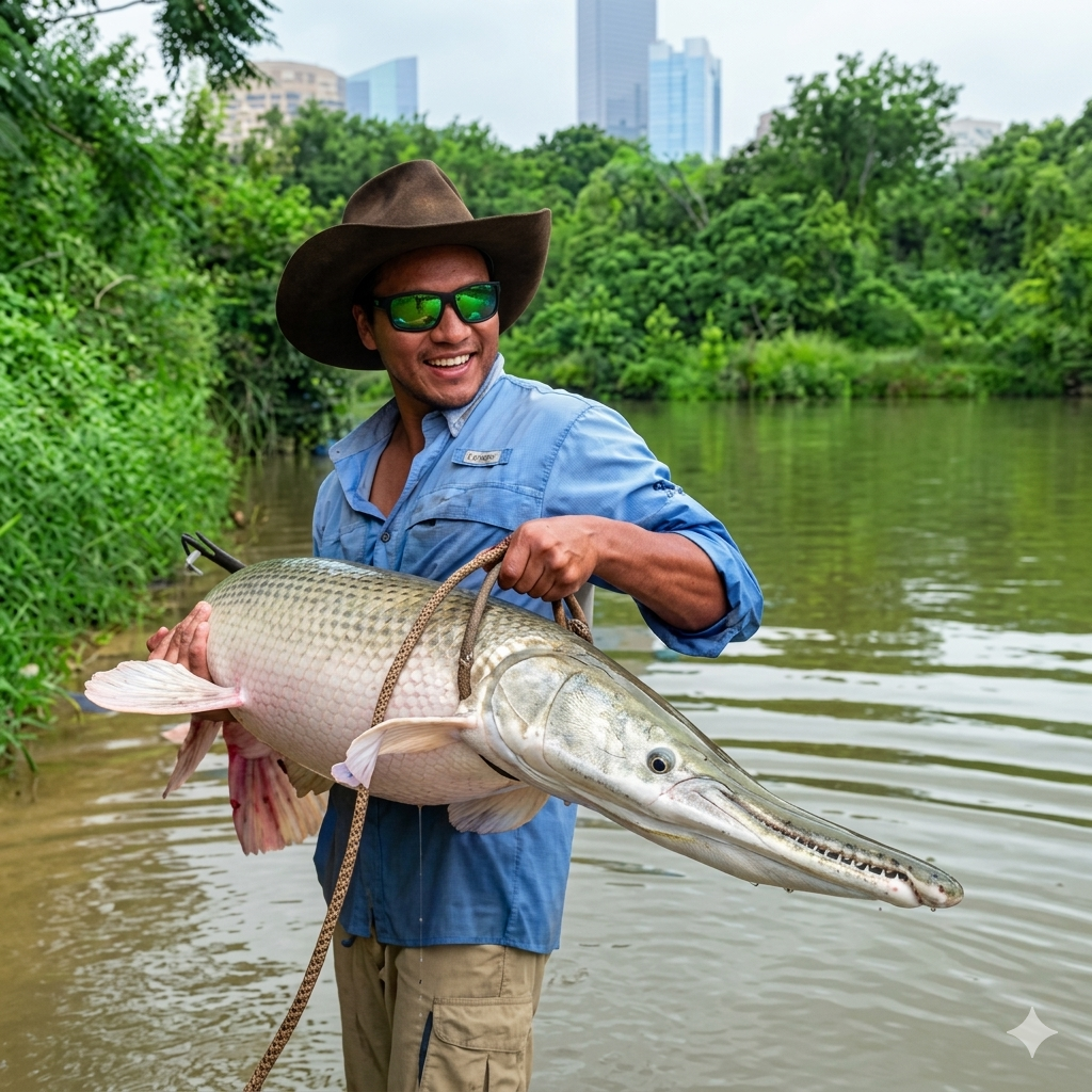 Alligator gar catch while fishing in Houston TX