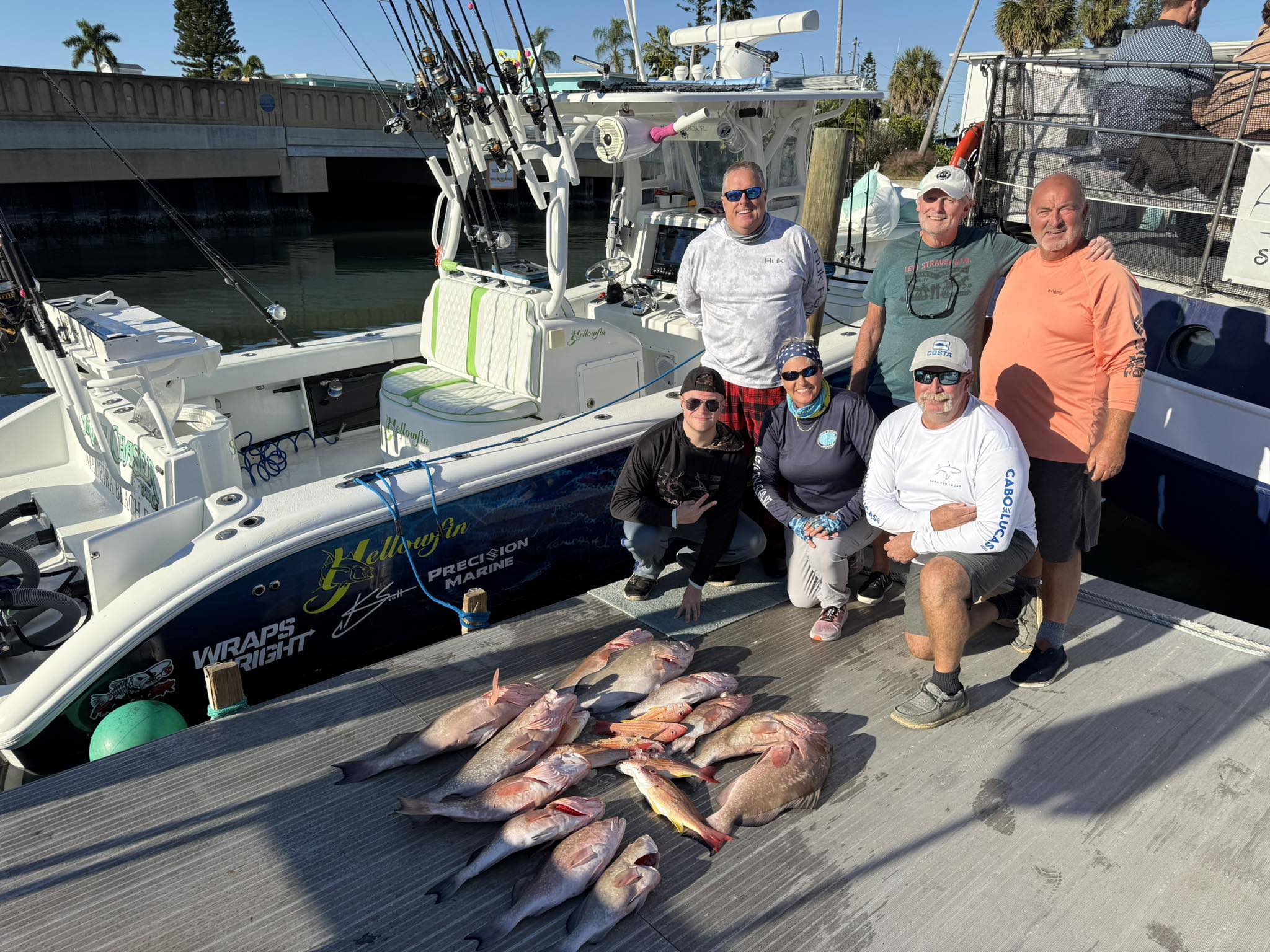 Six people enjoying a fishing tour in Florida