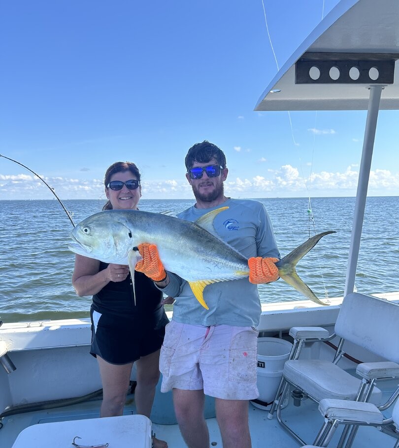 Crevalle Jack caught fishing in Biloxi MS waters displayed on boat deck